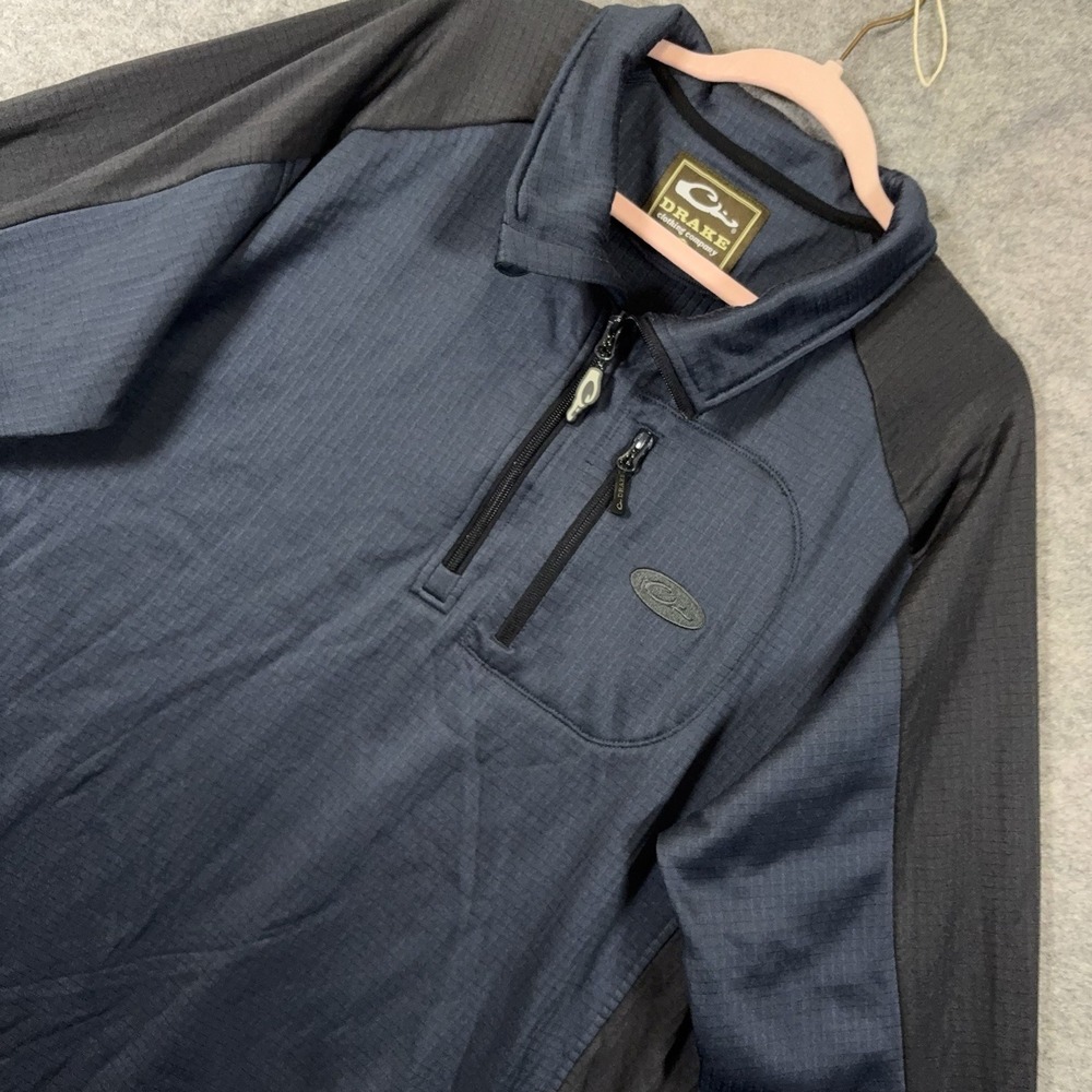 Drake Waterfowl Breathlite 1/4 Zip Pullover Men 2X Blue Black Waffle Grid Pocket